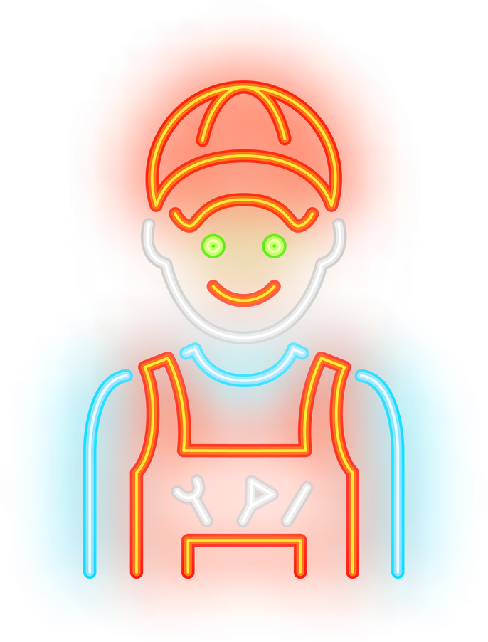 Auto mechanic. Neon sign element. Blue collar concept. Illustration for repairing, labor day, car service