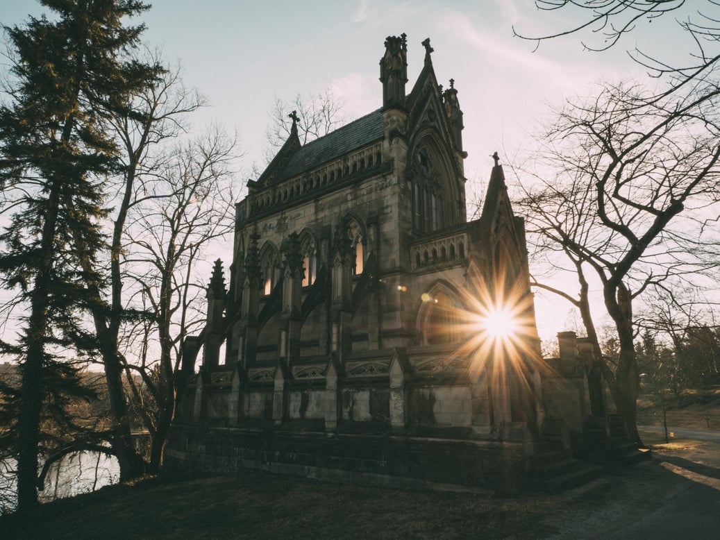 Creepy Old Haunted House at Sunset